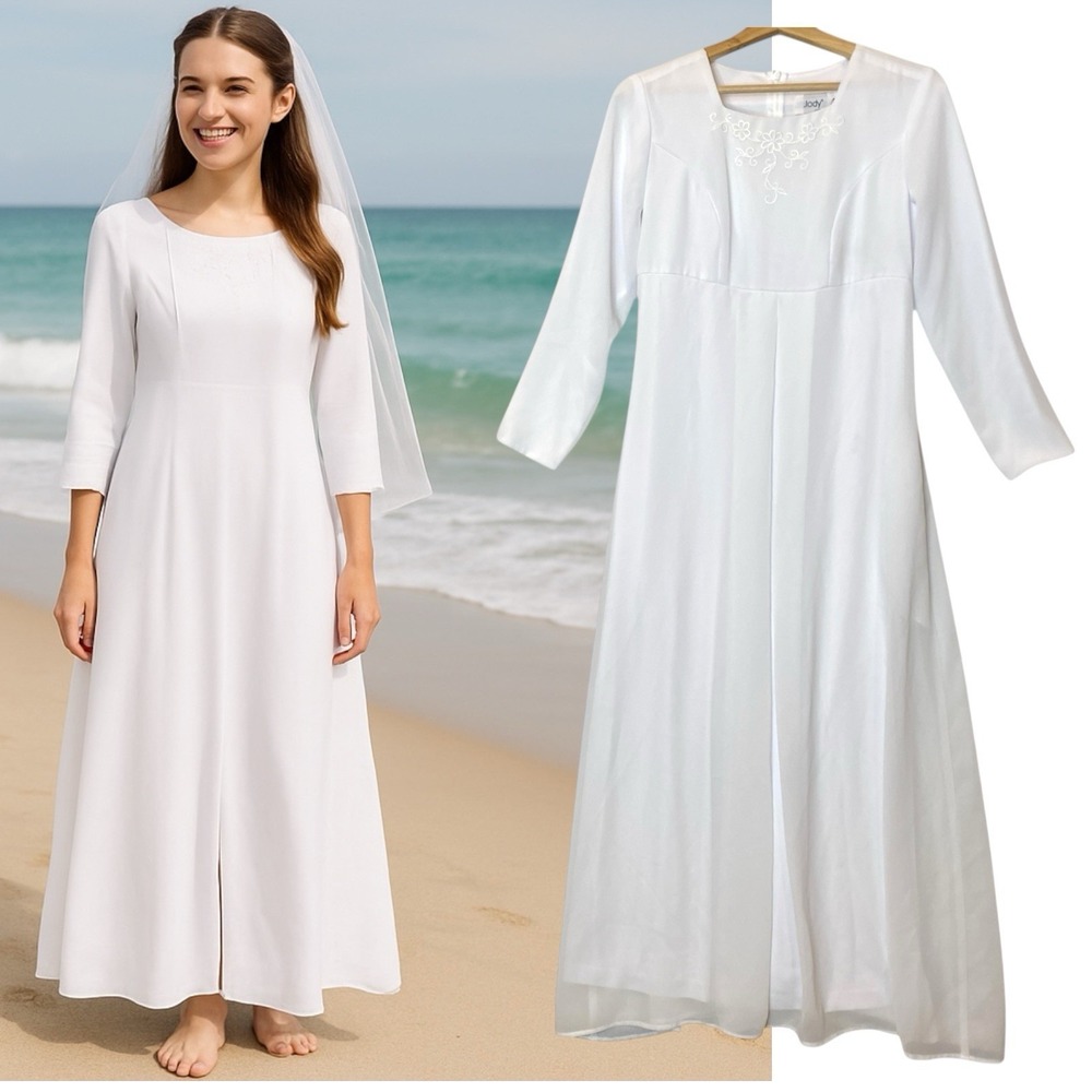 Vintage Jody CA White Embroidered Gown 6 Petite Elegant Wedding‎ Simple 90s Y2K